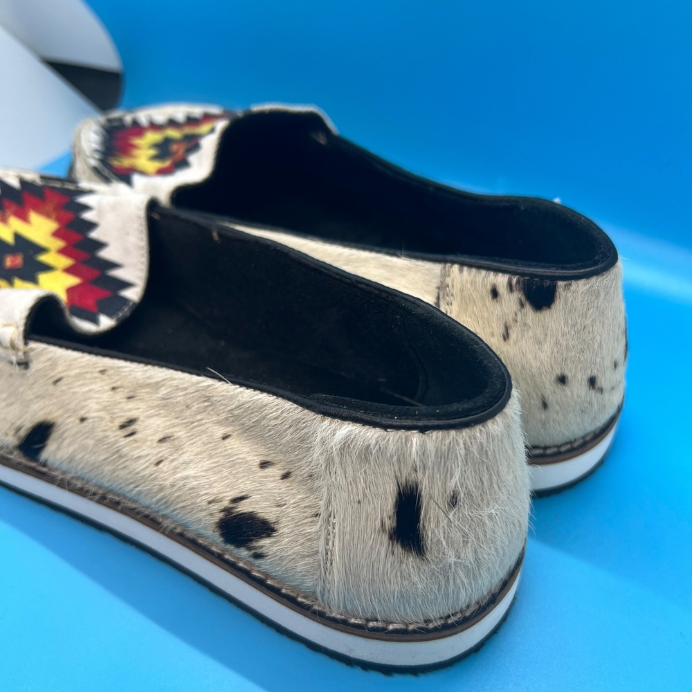 Aztec Print Hair Calf Leather Slip On Casual Comfort Loafers Women's - Picture 5 of 6